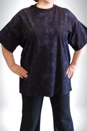 Μπλούζα T-shirt κοντομάνικο μακρύ σκ. μπλέ με μαύρο