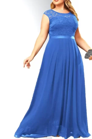 Γαλάζιο μάξι φόρεμα αμάνικο Α γραμμή
