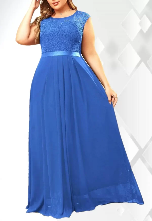 Γαλάζιο μάξι φόρεμα αμάνικο Α γραμμή