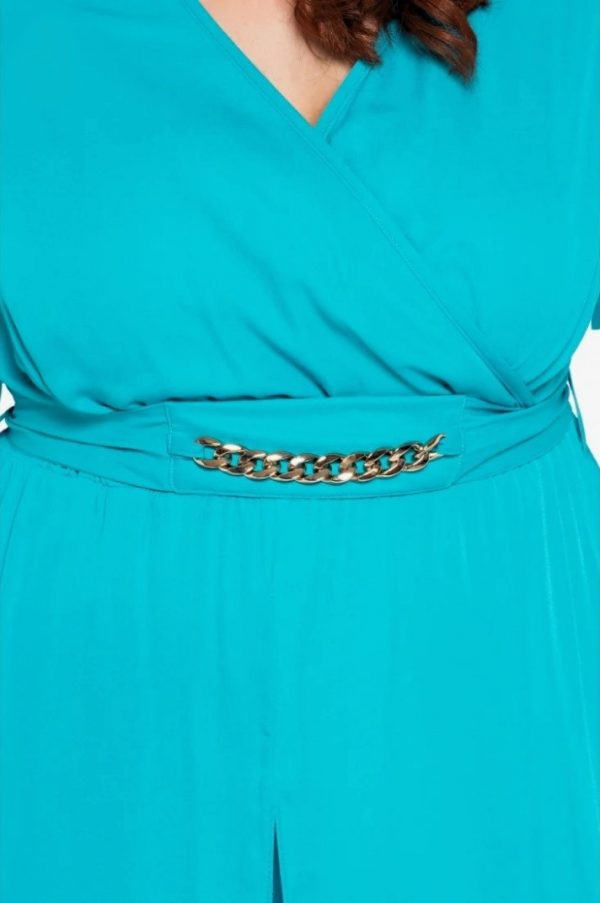 Τυρκουάζ ολοσ. φόρμα κρουαζέ μουσελίνα με ζώνη