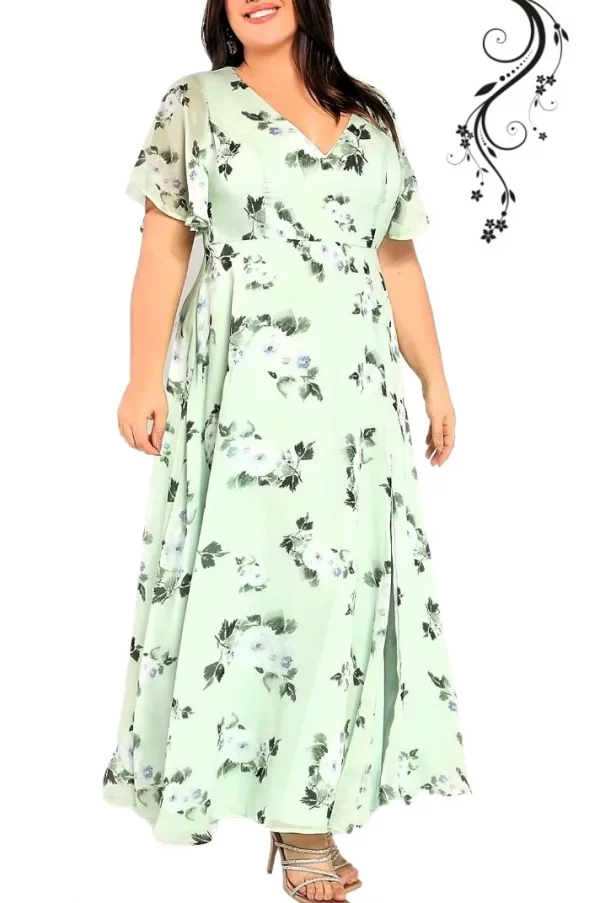 Φλοράλ φόρεμα μουσελίνα με βολάν μανίκια