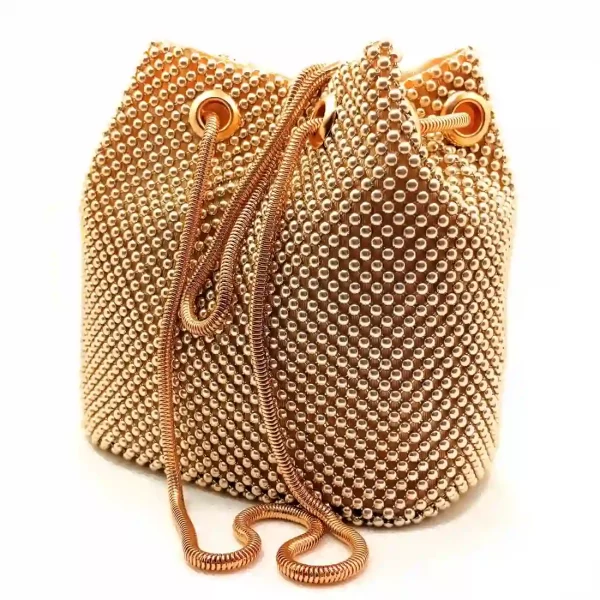 Τσάντα πουγκί χρυσή δίχτυ μικρές γυαλιστερά μπιλίτσες