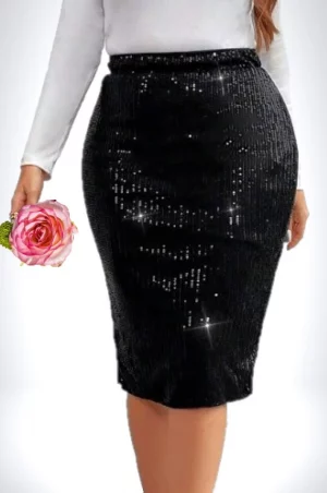 Midi φούστα ελαστική μαύρη παγιέτα με λάστιχο στην μέση