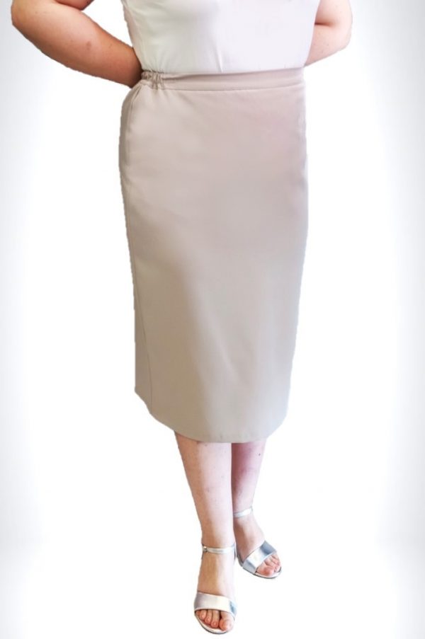 Midi πένσιλ φούστα εκρού με λαστιχάκι στα πλαϊ της μέσης