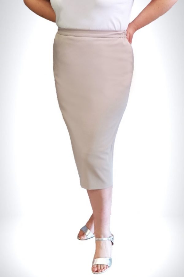 Midi πένσιλ φούστα εκρού με λαστιχάκι στα πλαϊ της μέσης