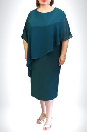 Midi κυπαρισσί φόρεμα με ασύμμετρη διαφάνεια
