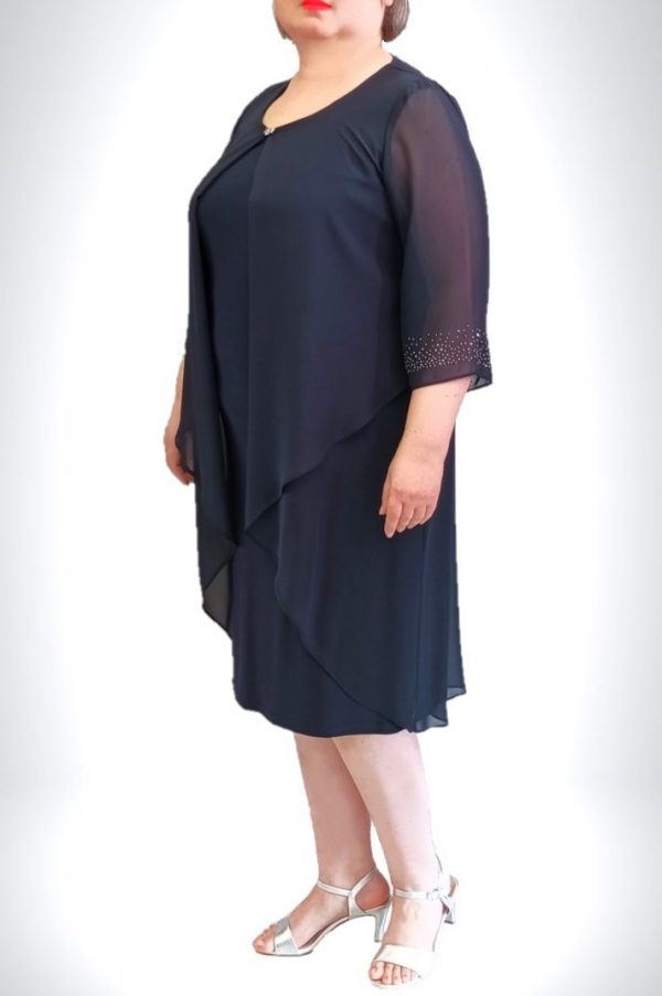 Ελαστικό φόρεμα με ασύμμετρη διαφάνεια σκούρο μπλέ