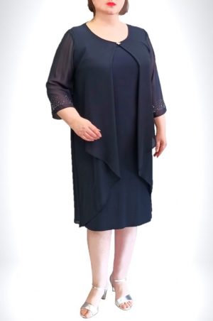 Ελαστικό φόρεμα με ασύμμετρη διαφάνεια σκούρο μπλέ