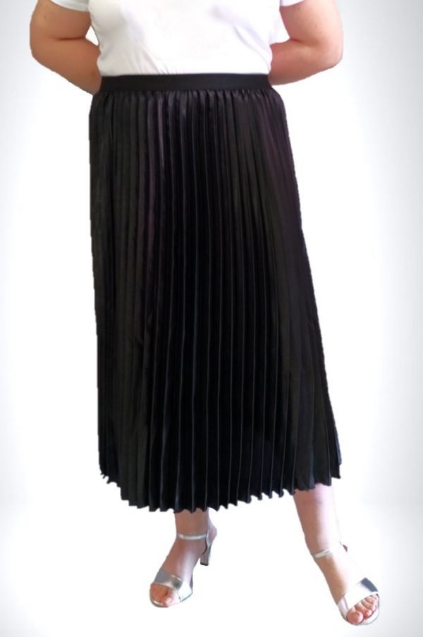 Μαύρη σατέν midi φούστα πλισέ με λάστιχο στην μέση
