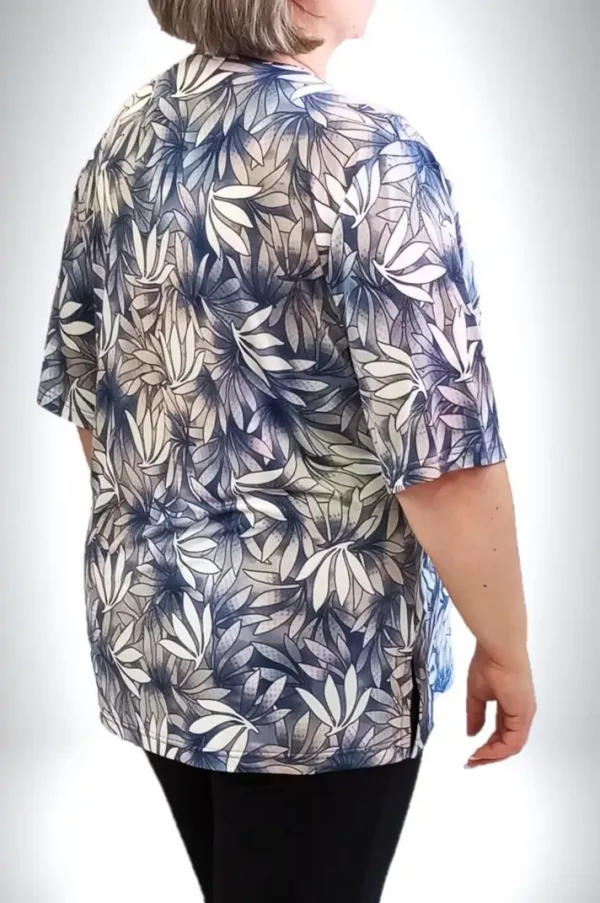 Ελαστική λεπτή μπλούζα κοντομάνικη μοτίβο φυλλαρακια