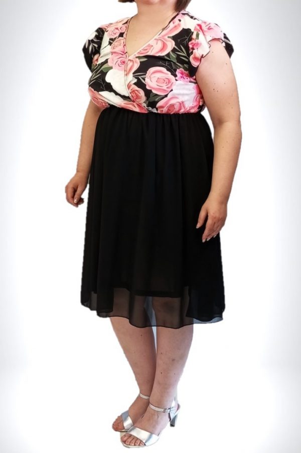Midi κρουαζέ αμάνικο φόρεμα φλοράλ με μαύρη μουσελίνα