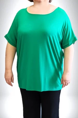 Μακριά πράσινη μπλούζα με V λαιμόκοψη στην πλάτη