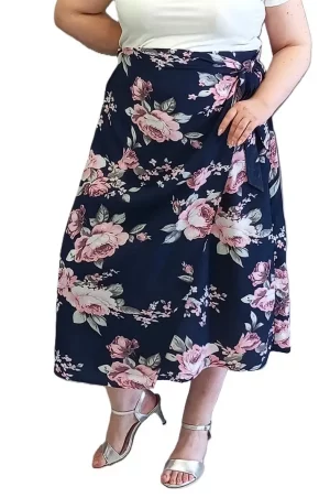 Midi φλοράλ φούστα με λάστιχο και φιόγκο στην μέση