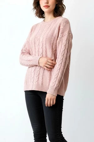 Πλεκτή μπλούζα oversize dusty pink