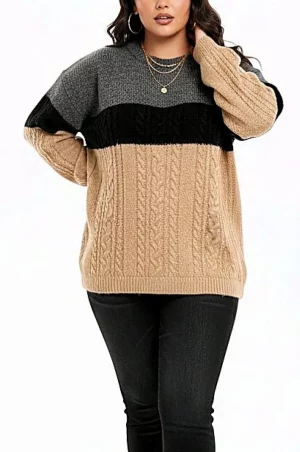 Τρικολόρε πουλόβερ σε άνετη φαρδιά γραμμή