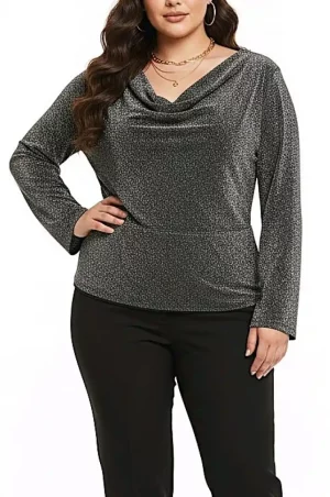 Ασημί λουρεξ ελαστική μπλούζα με ντραπέ λαιμόκοψη