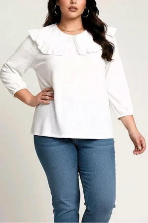 Λευκή μπλούζα ελαστική βαμβακερή με λεπτομέριες