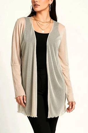 Λεπτή ζακέτα σιθρού μπέζ διαφανές