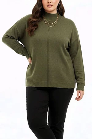 Χακί μπλούζα πλεκτή ασύμμετρη με ημιζιβάγκο