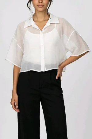Λευκό πουκάμισο κοντό λεπτό διαφανές