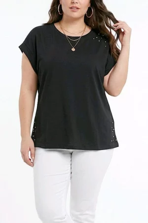 Μαύρη μπλούζα αμάνικη με διακοσμητικά τρούκς στράς